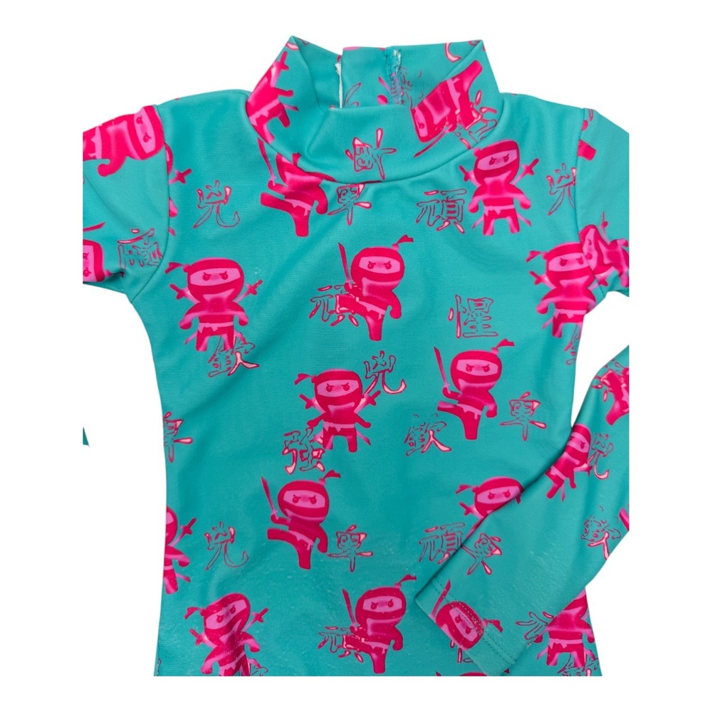 Mott 50 Toddler‎ Girls Swimsuit Sz 2 Green Pink One Piece Zip Long Sleeve UPF50 - Picture 2 of 12